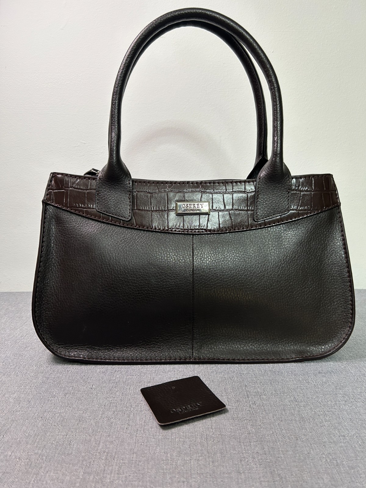 OSPREY LONDON MINSTER Grab BAG Chocolate Brown Genuine Leather Croc Trim-RRP£155 image 9