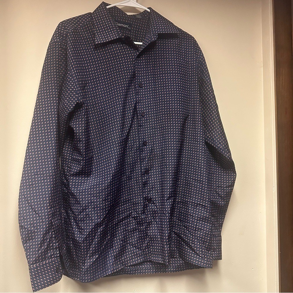 Men's Navy Patterned Button Down Shirt - image 1