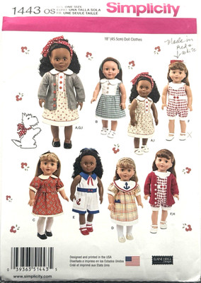 Simplicity Pattern #1443 - 18'' Doll Clothes (One Size) 39 Pieces Cut