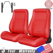 2pcs Bucket Racing Seats Pvc Leather Reclinable W Slider For Chevy Vintage Car
