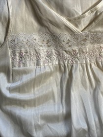 Vintage Delicate  White Nylon  Maxi Lingerie Nightgown Baby Floral Trim
