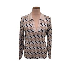 Marine Layer Morgan Polo Sweater Size Large Tan Geometric Pattern Pullover