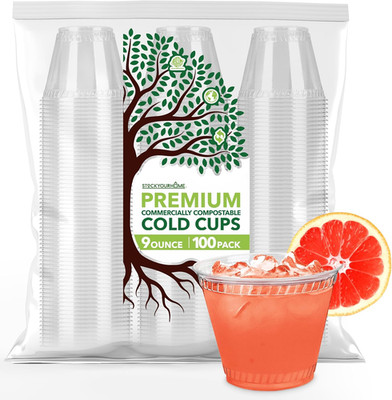 9 Oz Premium Commercially Compostable Cold Cups (100 Pack), Eco Party Cup, Envir