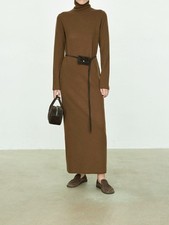 Women's Velvet Wool Warm Winter New Long Short Knitted High Neck Slim Long Dress