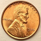 1936p  Uncirculated BU Red RD - Lincoln Wheat Cent - Philadelphia Mint  ~ C152