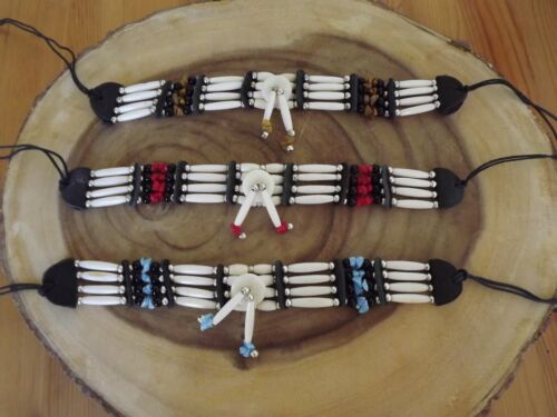 Buffalo Bone Choker Leather Beaded Stone Tribal Native American Necklace - Picture 1 of 10