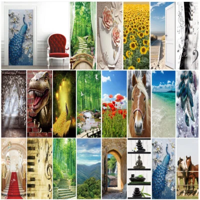 3D Wall Art Beach Peacock Flower Door Sticker PVC Decal Self-adhesive Wrap Mural - image 1 of 4