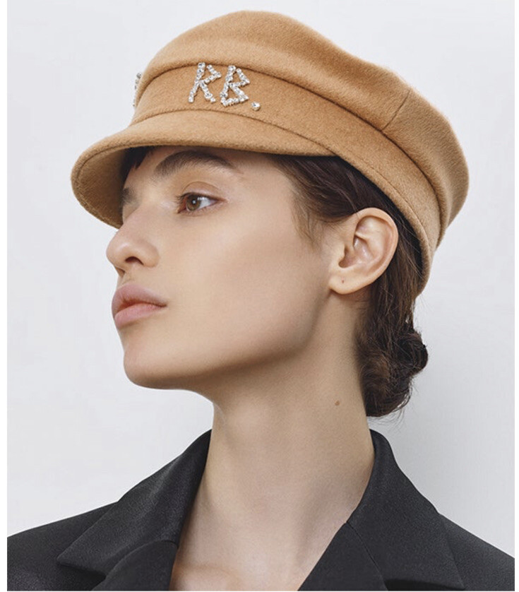 NWT! Authentic Ruslan Baginskiy Crystal-embellished Beige Wool Baker Boy Cap XS Crystal-embellished Baker Boy Cap • Ruslan Baginskiy Hats  main image 4