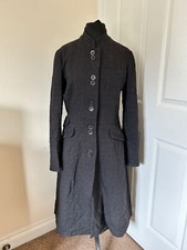Jigsaw Women's Black Wool Blend Funnel Neck Long Length Coat Size 12