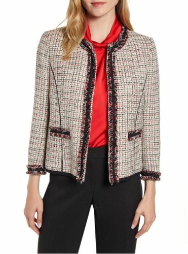 Anne Klein Tweed Fringe-Trim Jacket - Anne White/Anne Black