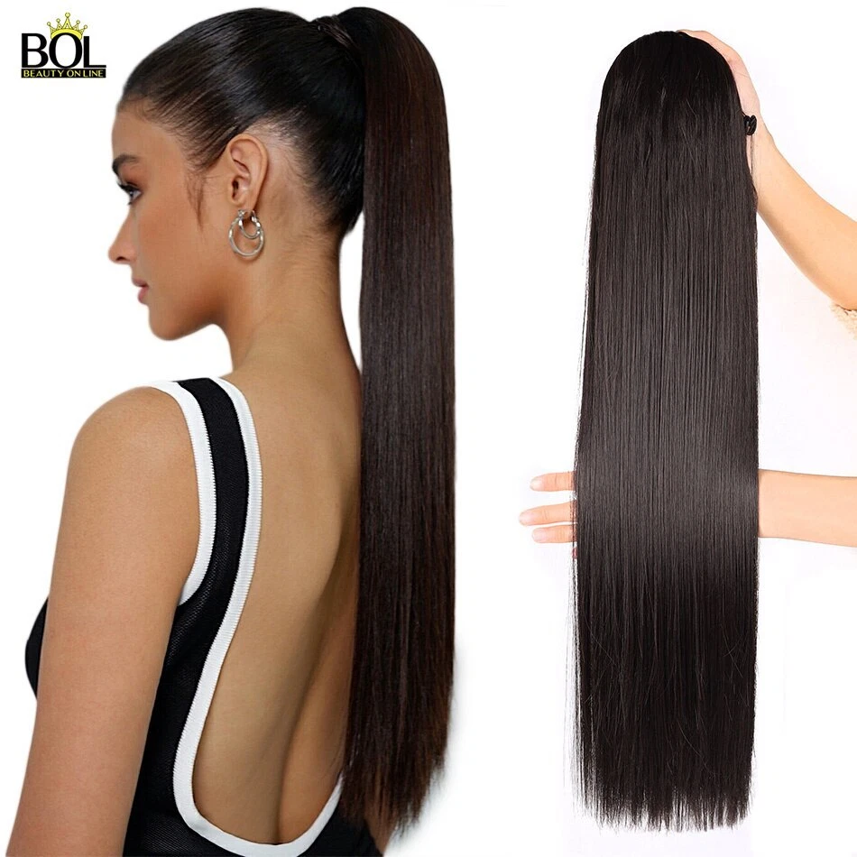 Long Synthetic Hairpiece Straight with Ponytail Blonde Clip In
