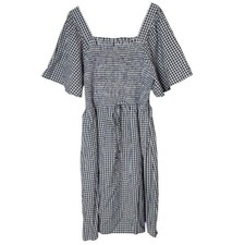 Romantic Gypsy Smocked Square Neck Flutter Sleeve Gingham Mini Dress Size 4X NEW