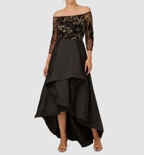 Adrianna Papell Women's Black Beaded Off-Shoulder Gown Dress Size 0