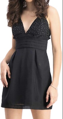 NWT Free People  We Go Together  Black Beaded Lace Mini Dress Size:0 MSRP:$250