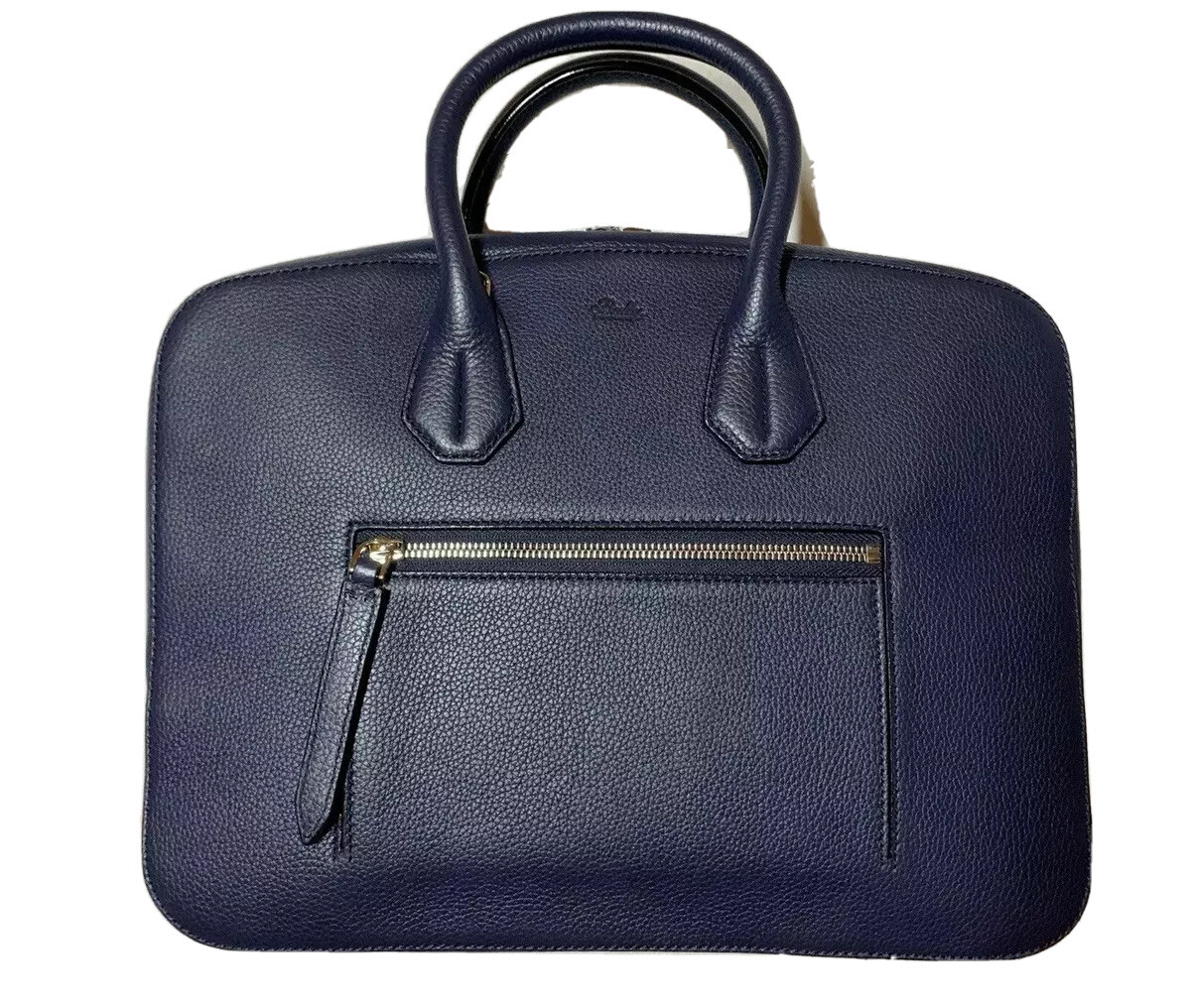 $2,000 Bally Blue Leather Computer Bag Adjustable Shoulder Strap