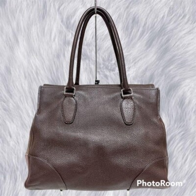 JIL SANDER Women's Embossed Logo All Leather Tote Bag Brown One Size from Japan!