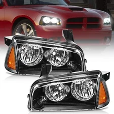 Nilight Headlight Assembly for 2006-2010 Dodge Charger Black Housing Amber