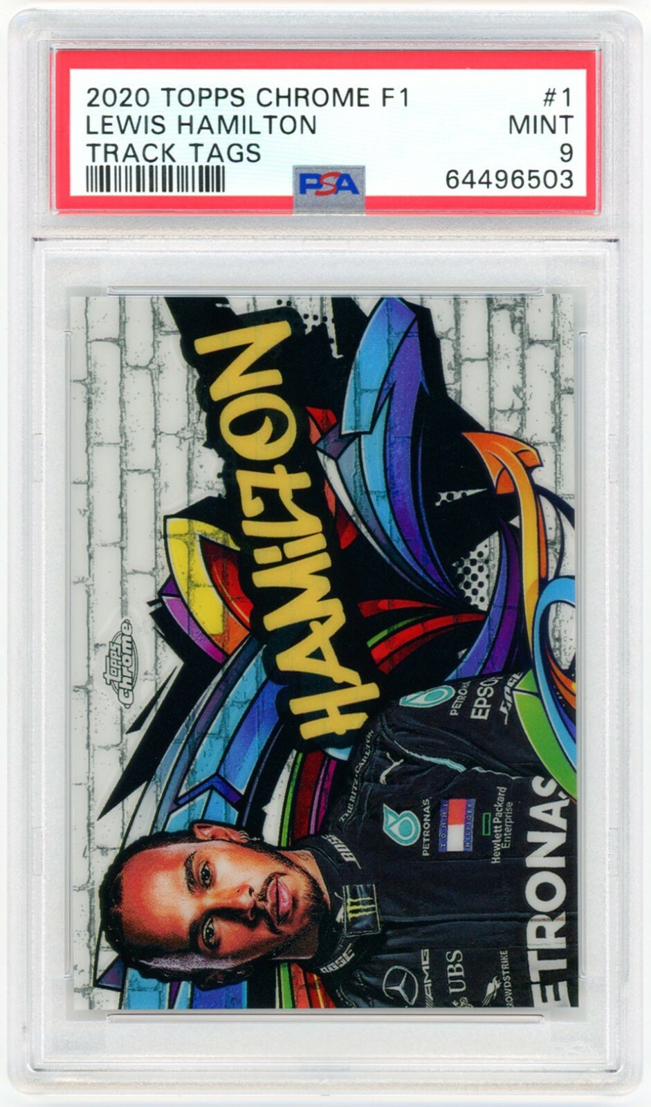 2020 TOPPS CHROME F1 #1 LEWIS HAMILTON TRACK TAGS MERCEDES AMG SP PSA 9 MINT