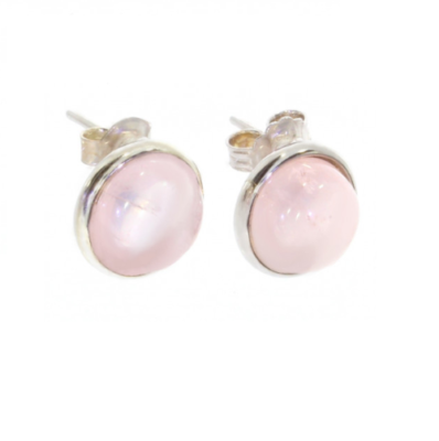Boucles D'oreilles Puces En Argent Sterling 925 - Quartz Rose 10 Mm - Rhodié - Neuves Avec étiquettes
