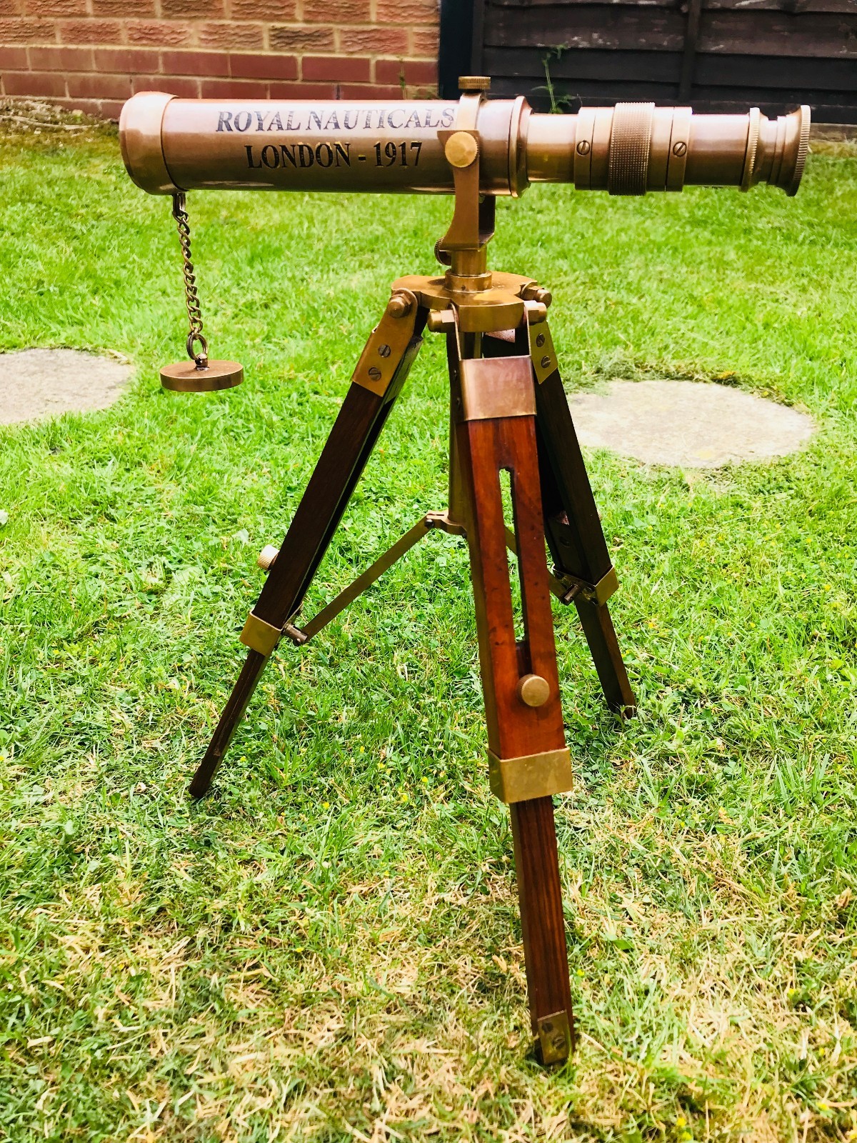 Nautical Antique Telescope Reproduction Wooden Tripod Stand Binocular