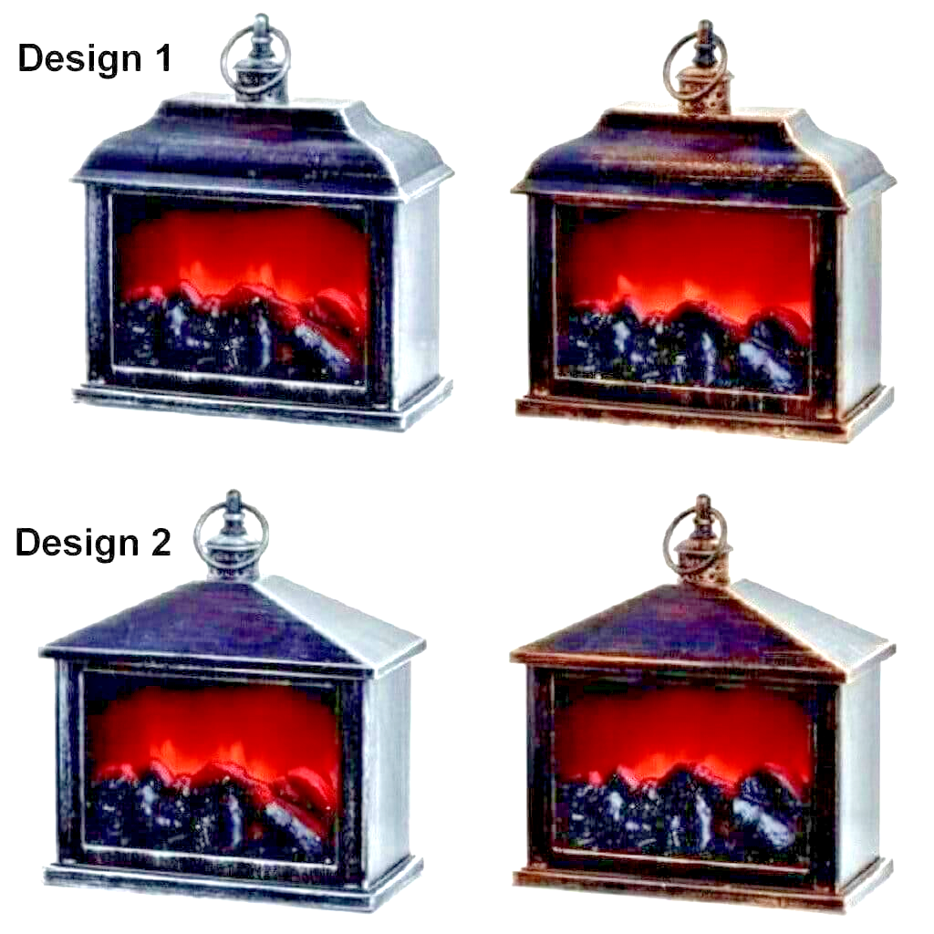 PREMIER FLAME EFFECT XMAS FLICKERING GOLD FIREPLACE LANTERN 21cm TIMER