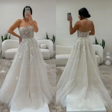 Sexy A-Line Wedding Dresses Strapless Backless Lace Appliques Beach Bridal Gowns