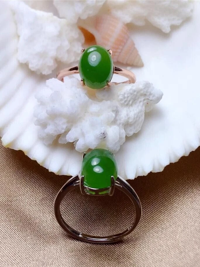 Китайский 18K золото инкрустация ручной работы Hetian нефрит зеленый нефрит кольцо 和田碧玉戒指 - Изображение 3 из 4