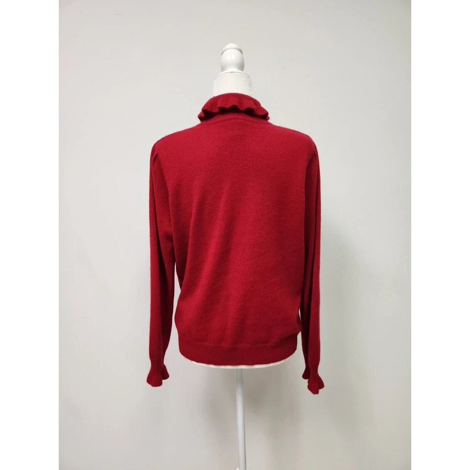 Suéter Daniel Bishop Cuello Alto Rojo Volantes Tejido Cachemira Talla L Usado Foto 3 de 4