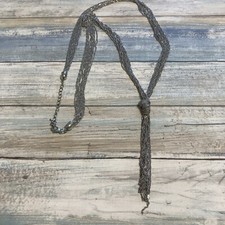 Long Muli-stran chain Necklace Fringe Silver Tone 38"