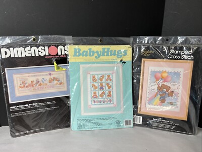 3 Cross Stitch Kits Baby Announcement Teddy Bears Dimensions Golden Bee Baby Hug