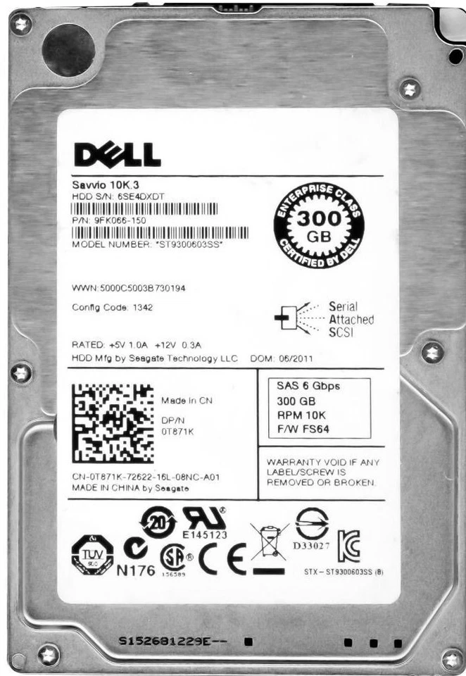 Disco Rigido Dell 0T871K ST9300603SS 300GB 10K 16MB SAS-2 2.5'' - Immagine 3 di 3