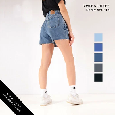 Shorts En Jean Vintage Pour Femmes Taille Haute Bleu Taille 6 8 10 12 14 16 - Photo 1/4