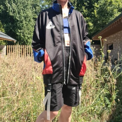 Palace P-Knit Tri Funnel Track Jacket Black/Royal/Cayenne | Size L