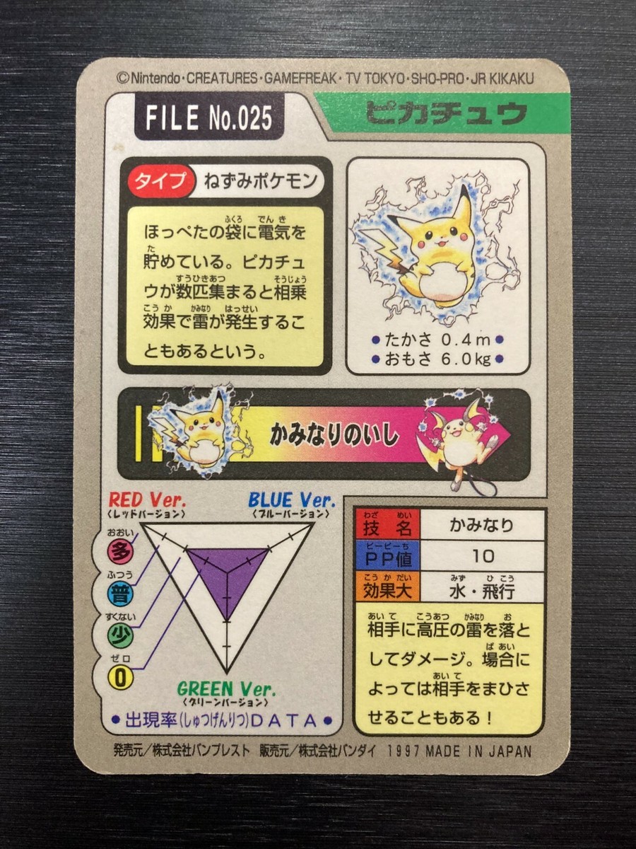 Pikachu HOLO File No.025 1997 Pokemon Carddass Bandai Banpresto
