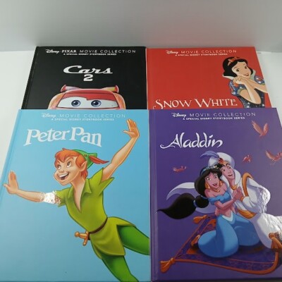 4 x Disney Movie Collection Hardcover Book Peter Pan, Cars 2 ,Aladdin,Snow white