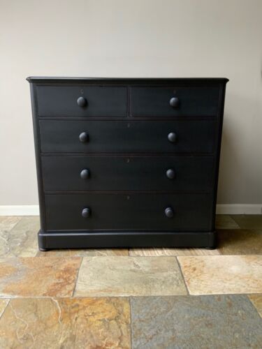 Restored Large Antique Victorian Mahogany Painted Black Chest Of Drawers Storage - Picture 3 of 10