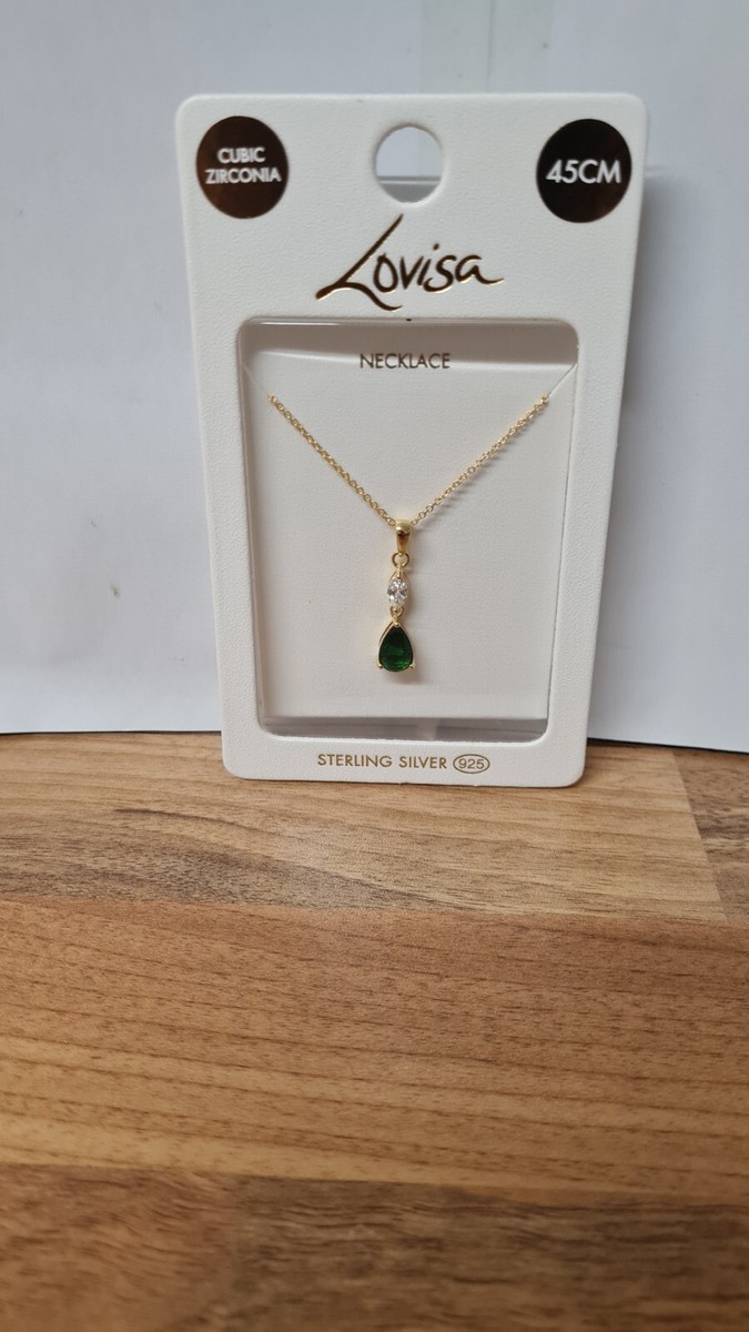 Lovisa Cubic Zirconia Sterling Silver Gold Necklace With Green - Main Image