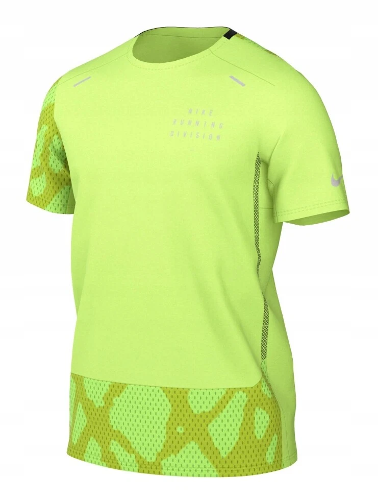 Nike Men's Dri-Fit Run Division Rise 365 Athletic Performance Green Yellow Shirt