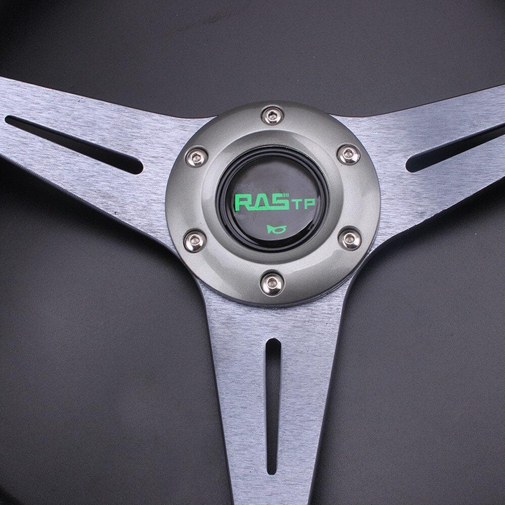 Gray Racing Steering Wheel GRAY 14INCH Universal Aluminum Racing Steering Wheel Drifting Deep Dish ...