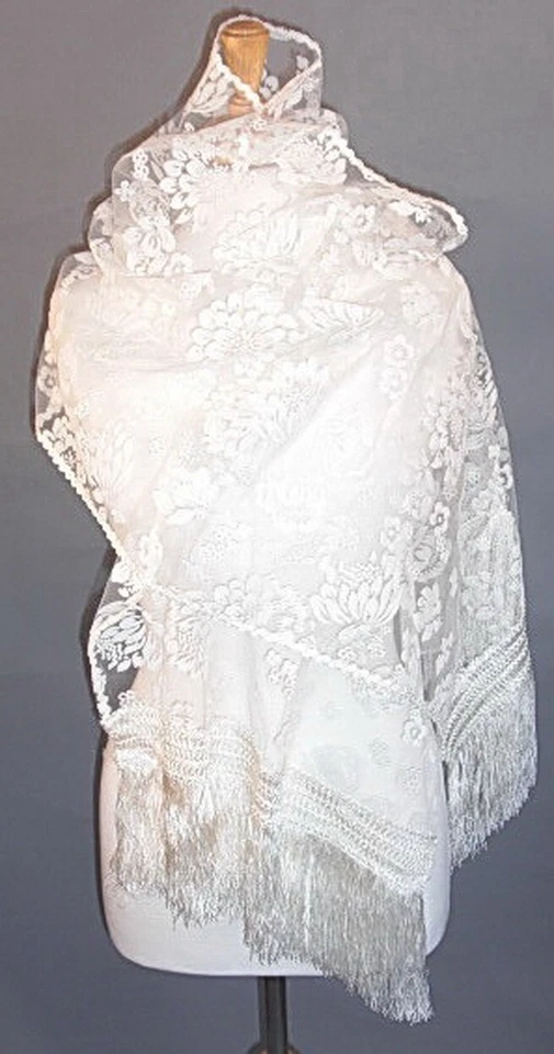 De colección 'Peonía' Blanco Aplicado Tul ​1960 Boda Novia ​Estola Mantón Envoltura Foto 3 de 4