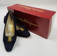 NOS Vintage 90s Salvatore Ferragamo Womens 6 Suede Quilted Vera Bow Heels Pumps