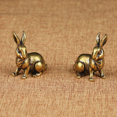 Brass Rabbit Statue Ornament Animal Statue Toys Home Table Decoration  Fortune~