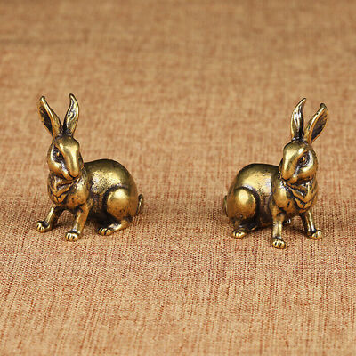 #ad #ad 1 Pair Brass Rabbit Figurine Mini Rabbit Statue Ornament House Animal Figurines $9.60