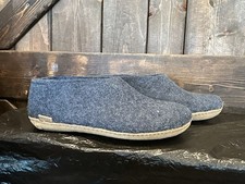 Glerups Shoe Navy Slipper with Leather bottom EU Size 39