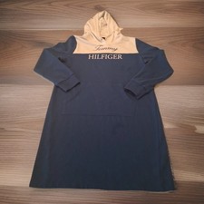 TOMMY HILFIGER Women's M Hoodie Sweatshirt Dress Blue White Colorblock Logo