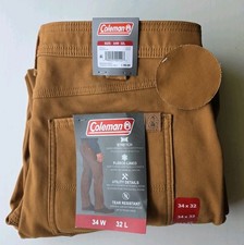 Coleman Pants Mens 34x32 LINED Toffee Tear Resistant Utility Stretch NWT