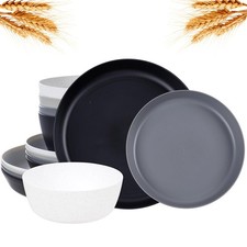 EI 12pcs Wheat Straw Plates,Wheat Straw Dinnerware Set,Plate and Bowls Sets,P...