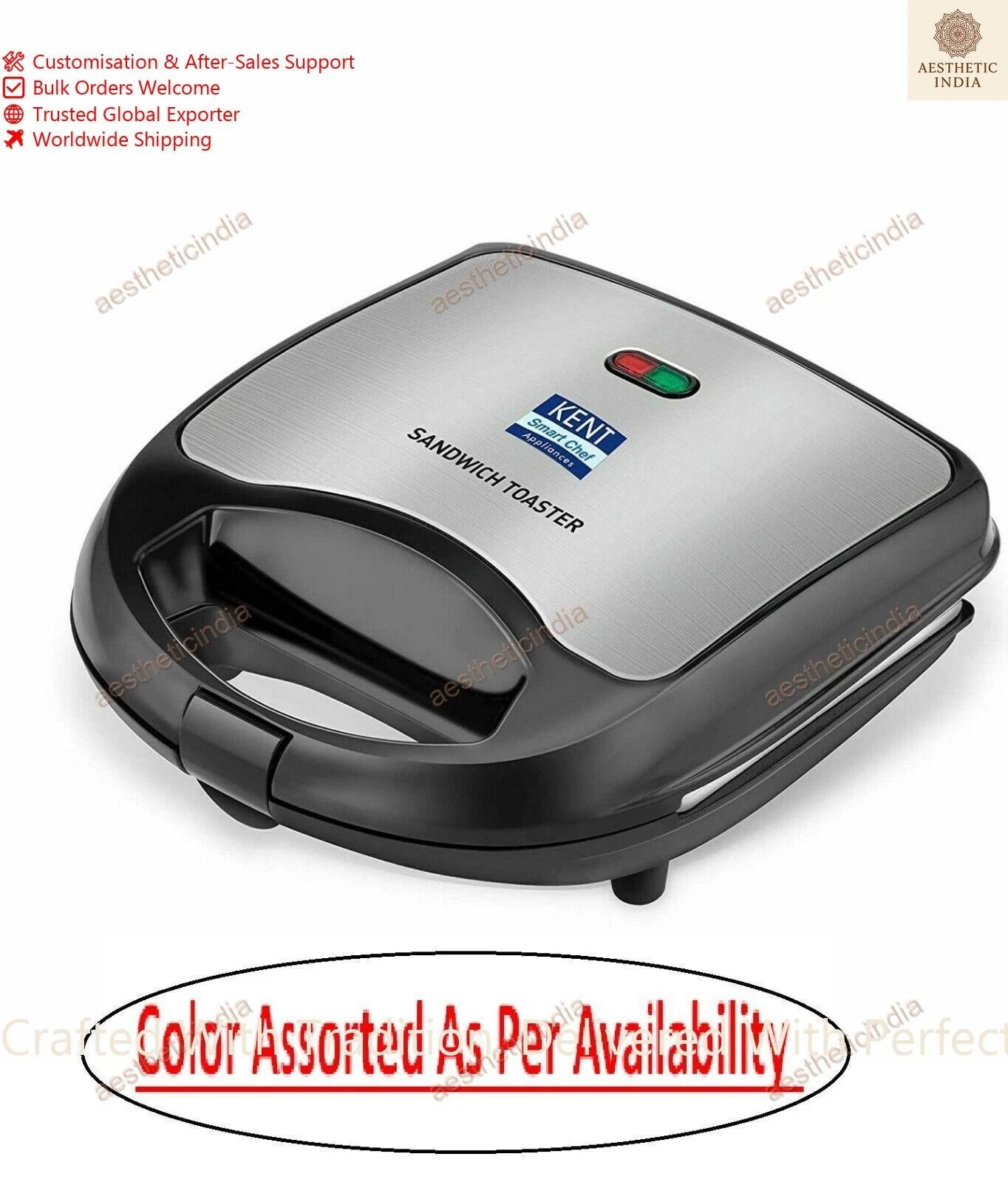 KENT Sandwich Maker, Non-Toxic Ceramic Coating Plate Make 4 Sandwiches