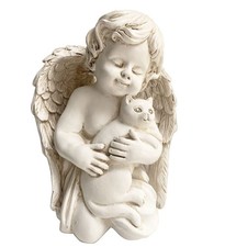 7" Resin Angel with Cat Statue, Pet Cat Memorial Sculpture, Indoor/Outdoor, W...