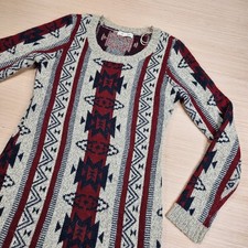 Pink Rose Knit Aztec Sweater Dress Women L Gray Red Long Sleeve PF524526TJ